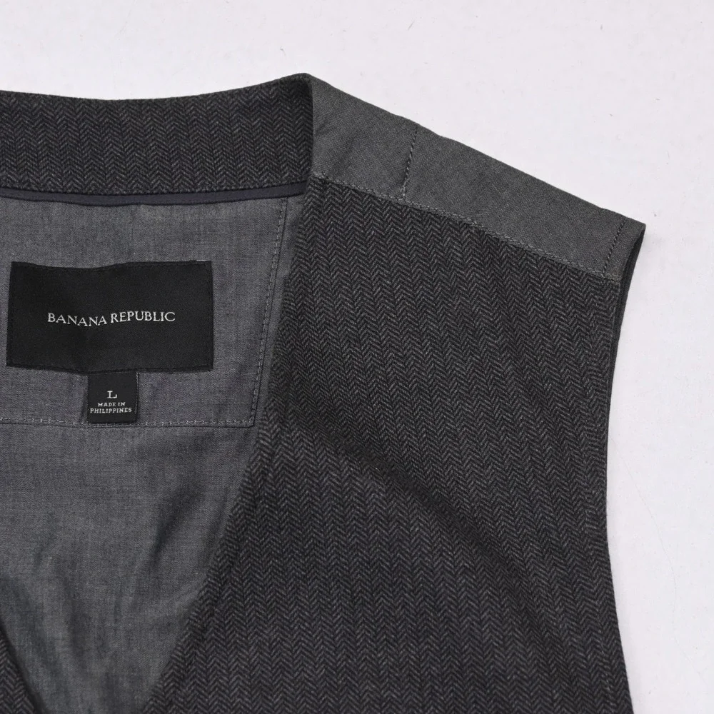 Banana Republic Gray Herringbone Cotton Flannel Wedding Prom Suit Waistcoat Vest